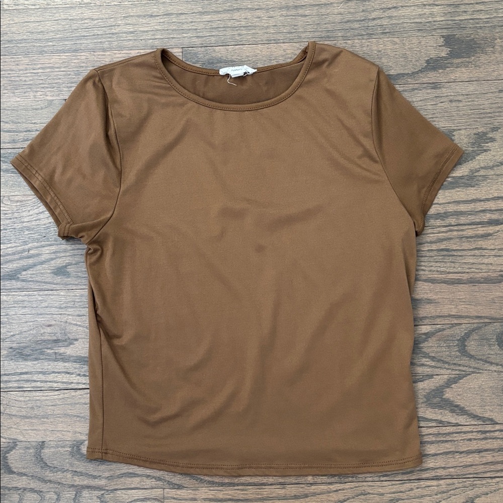 Casual Brown Short Sleeve Top